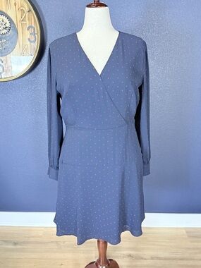 Ann Taylor Blue Red Polka Dot Long Sleeve Wrap Dress | Size 14